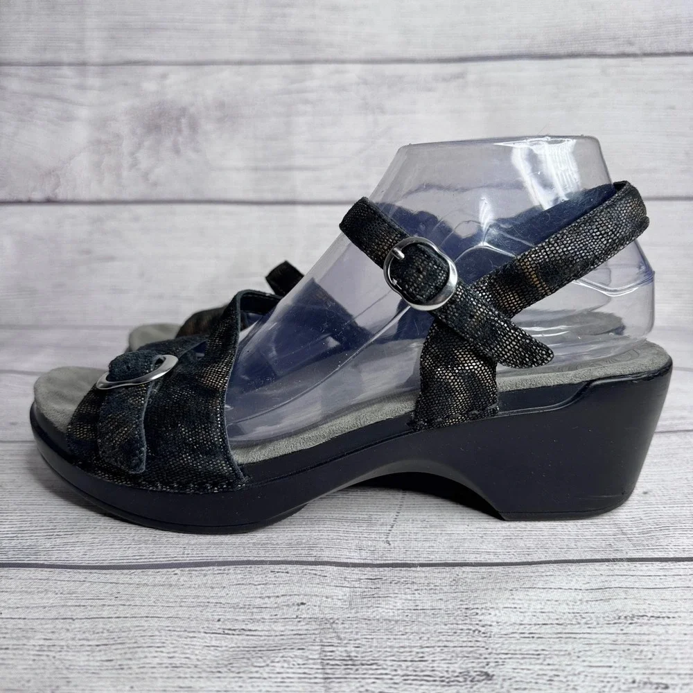 Dansko Womens 41 Black Bronze Metallic Leather Wedge Platform Sandals 9842450200